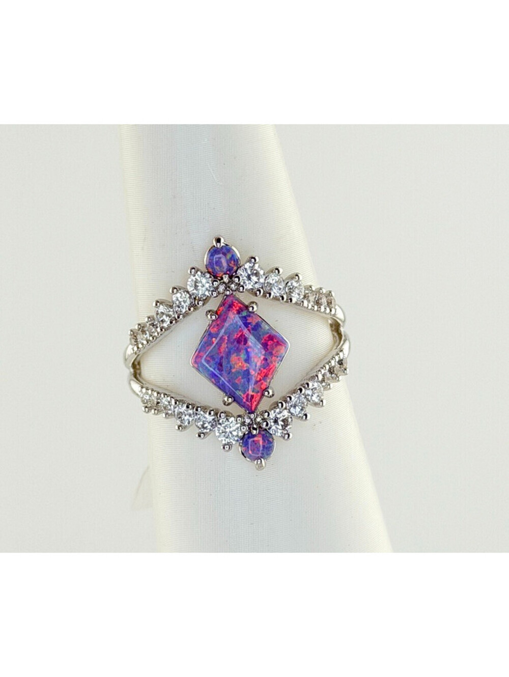 Bomb Party Ring Sz 9 "Regal Notions" Lilac Opal on Rhodium RBP8264